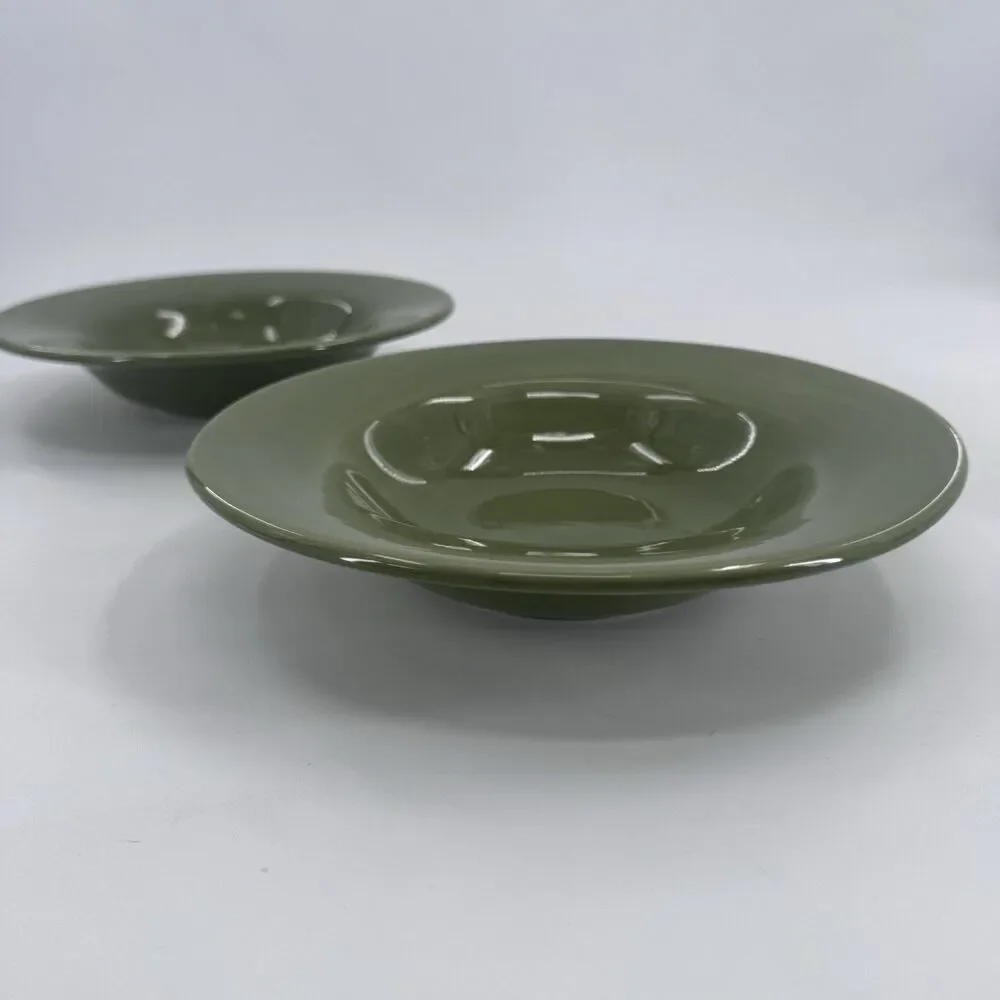 2 Pottery Barn SAUSALITO Green Wide Rimmed Bowl 10 Inch Soup Pasta Fast Shipping